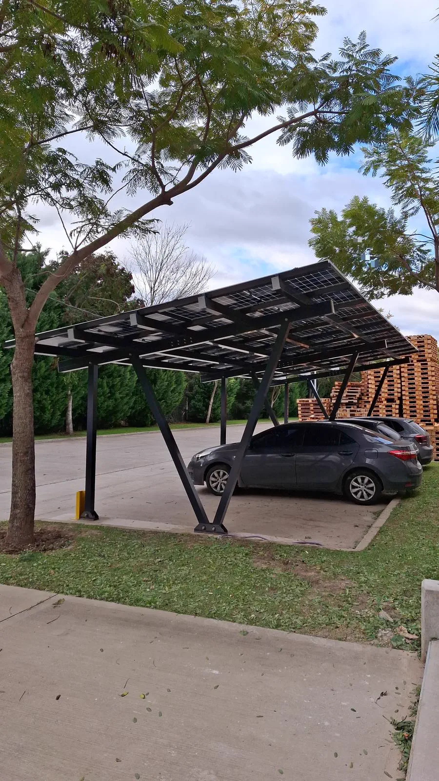Paneles fotovoltaicos del carport vistos desde abajo